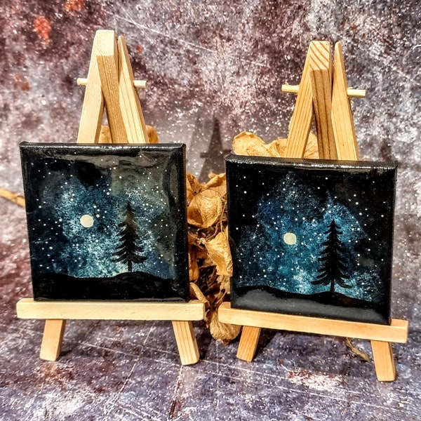 Hand Painted Mini Dark Sky / Starry Sky / Woodland / Moon / Easel