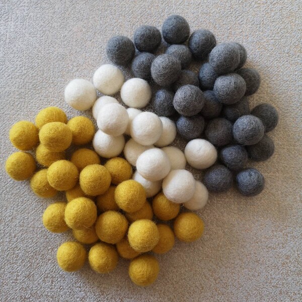 Grey, mustard yellow white feltball mix Wool Felt pompoms,DIY Felt Ball garland, felt balls. Wholesale. Living room decor. home decoration