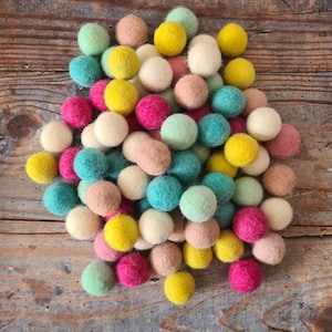 Colorful Summer Rainbow feltball mix Wool Felt pompoms,DIY Felt Ball garland, felt balls. Wholesale. mint, yellow, pink, turquoise 2 cm