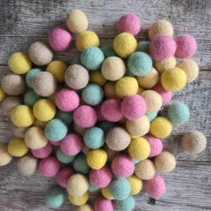 Easter Pastel Rainbow feltball mix Wool Felt pompoms,DIY Felt Ball garland, felt balls. Wholesale. mint, yellow, pink, ivory,