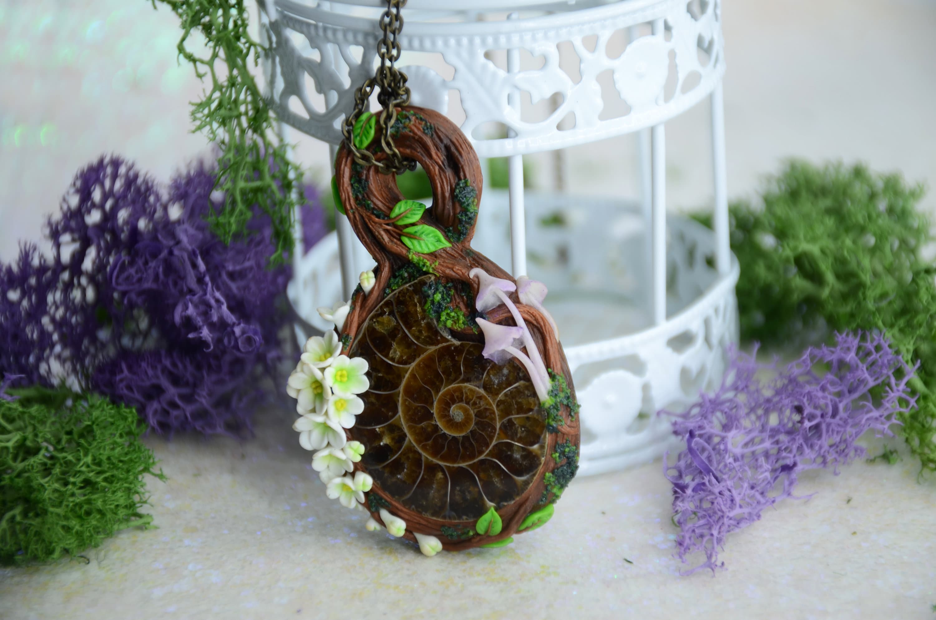 Download Magic mushroom necklace Forest witch pendant with ammonite ...