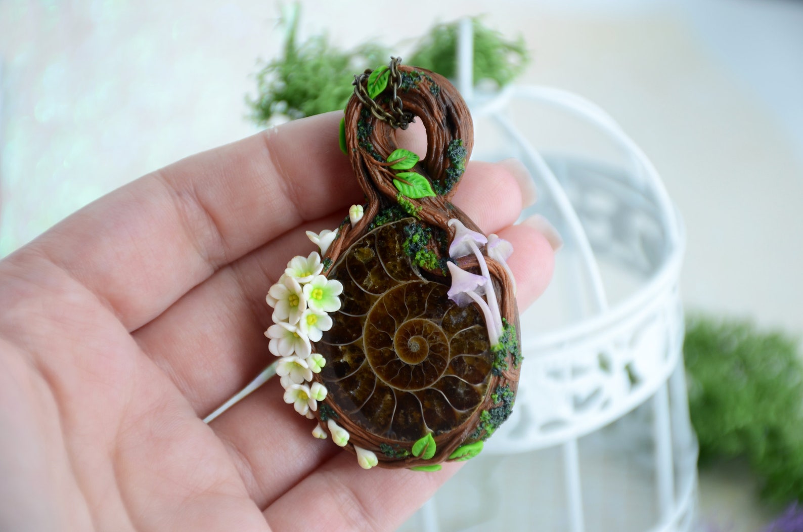 Download Magic mushroom necklace Forest witch pendant with ammonite ...