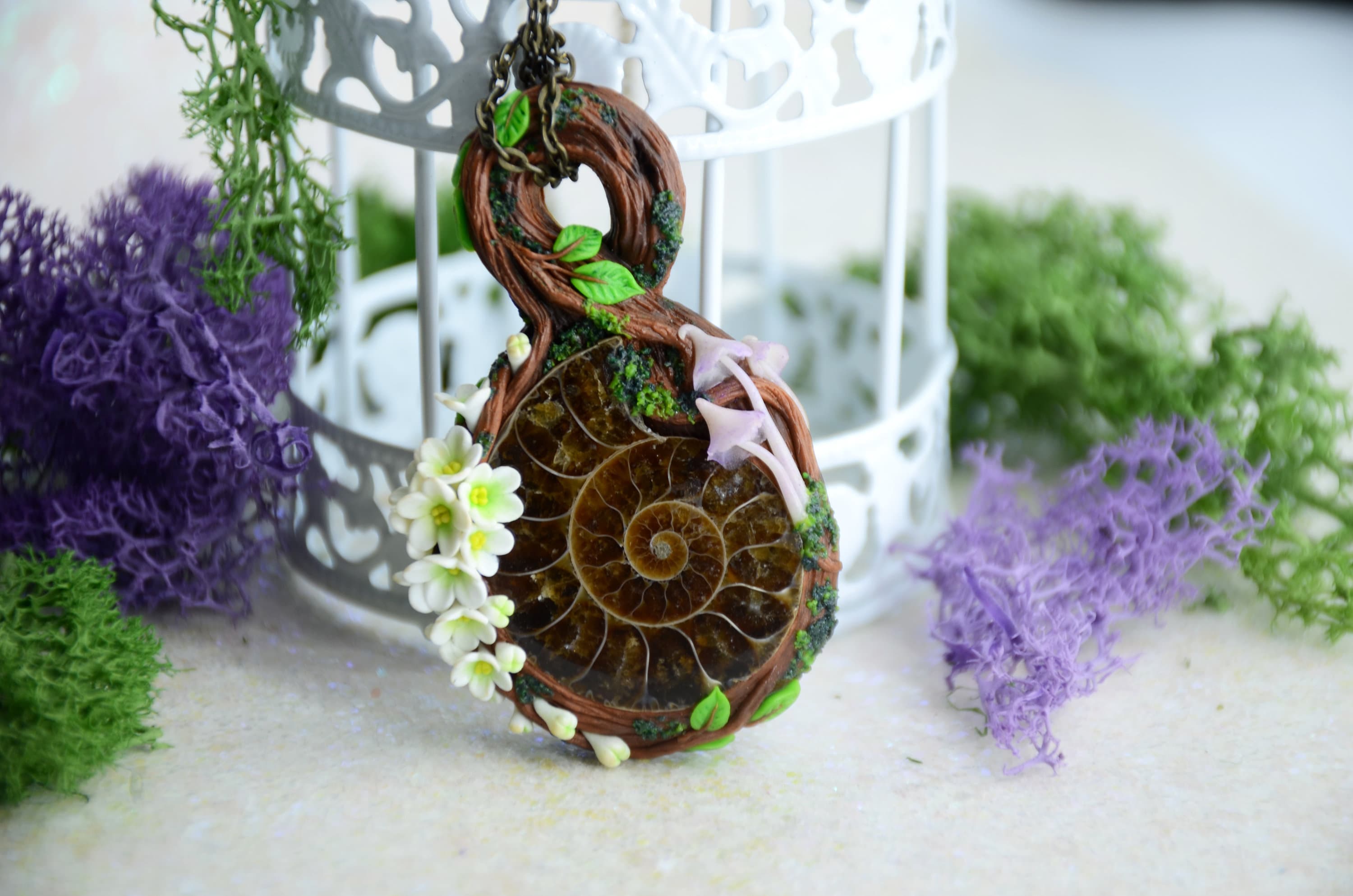 Download Magic mushroom necklace Forest witch pendant with ammonite ...
