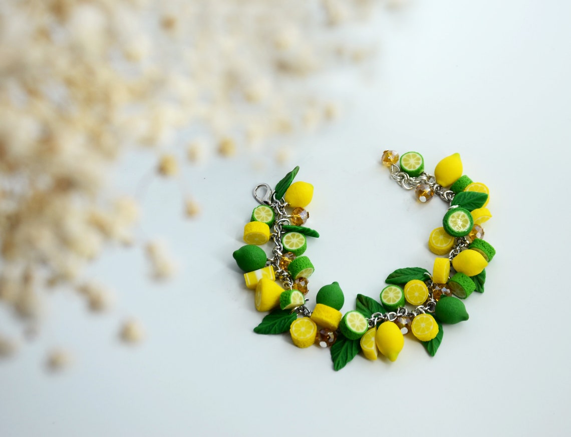 Lemon bracelet from polymer clay Lime wristband with green Etsy