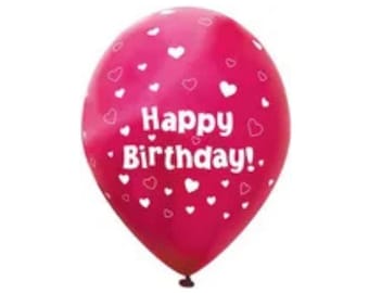 Latex voorgedrukte roze hartjes Happy Birthday-ontwerpen | 30 cm | Set van 6, feestballonnen, gefeliciteerd met je verjaardag