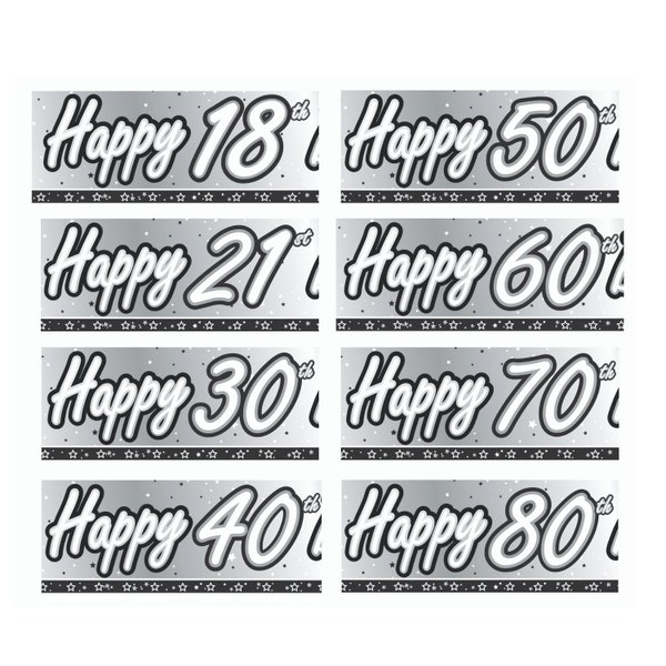 Black and Silver Stars 9ft Milestone Birthday Banners (Partyware, Decor, Decoration)