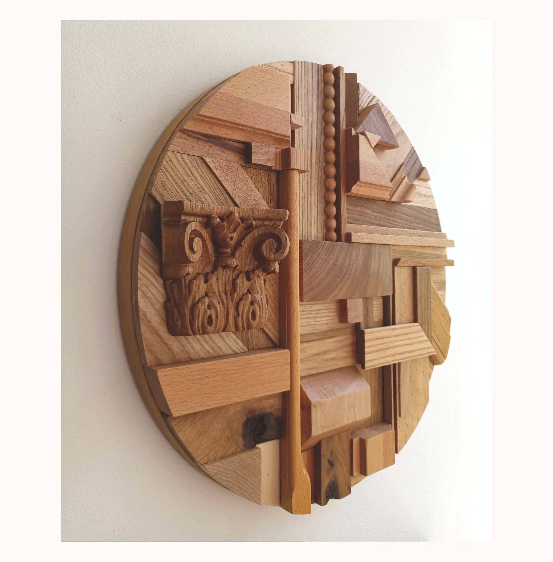 Small Round Wooden sculpture with hanging 3d wall decor made Etsy