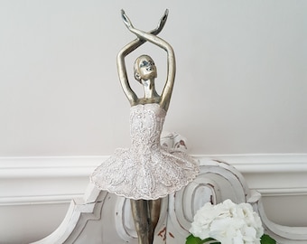 Ballerina tanzend - gold creme altrosa - Höhe 39 cm - Shabby Chic Landhaus