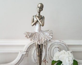 Ballerina stehend - gold creme altrosa - Höhe 36 cm - Shabby Chic Landhaus