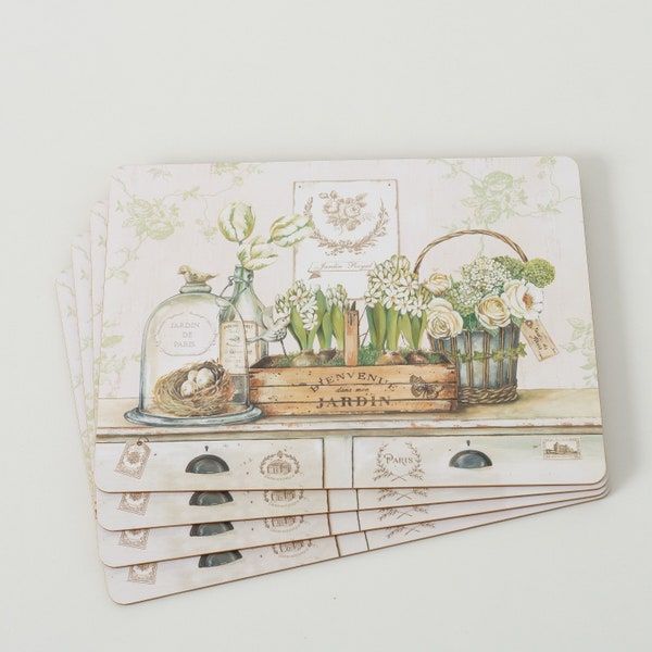 Tischsets "Jardin Royal" - 4-teilig - Korkeiche / MDF - Platzsets - Shabby Chic - Landhaus