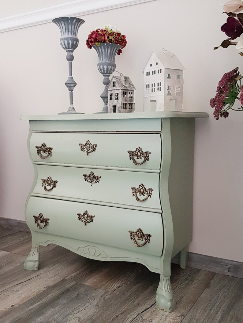 alte Kommode im Barock-Stil cottage green Shabby Chic Vintage Farbmuster kann auf Wunsch gesendet werden. Bild 2