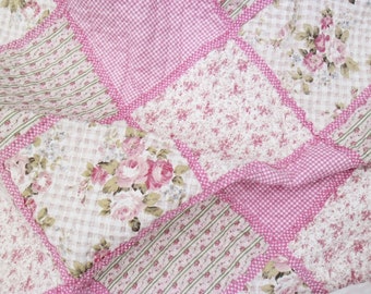 Romantic quilt bedspread Plaid bed throw English Rose 140 x 200 cm - Offwhite/pink - Shabby Chic country house
