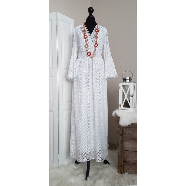 Traumhaftes Boho-Maxi-Kleid im Empire-Stil - weiß - passend für Größe 36 - 38 - 40