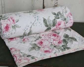 Romantische Steppdecke "Roses" - 130 x 180 cm - offwhite/rosa - Shabby Chic Landhaus