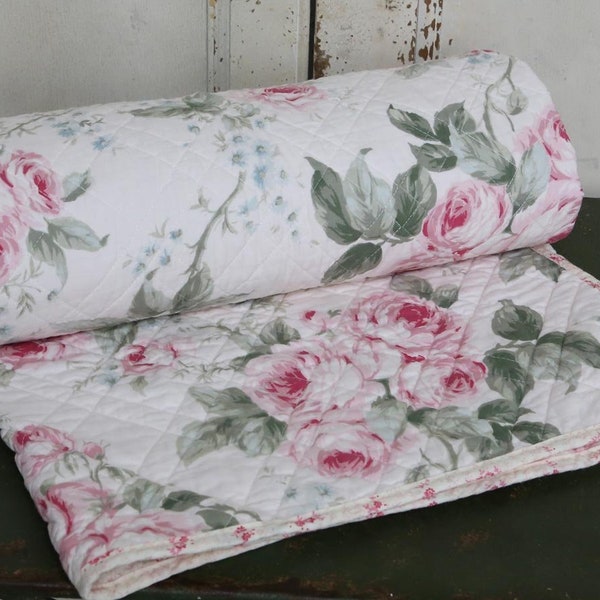 Romantische Steppdecke "Roses" - 130 x 180 cm - offwhite/rosa - Shabby Chic Landhaus