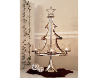 hängender Adventskranz - Weihnachtsbaum - Aluminium silber - Höhe 72 cm