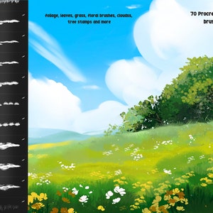 Anime Procreate Brushes, Ghibli, Makoto Shinkai, Grass, Clouds, Nature Brushes, Procreate Landscape, Procreate Brush, procreate stamp image 4