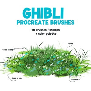 Anime Procreate Brushes, Ghibli, Makoto Shinkai, Grass, Clouds, Nature Brushes, Procreate Landscape, Procreate Brush, procreate stamp image 3