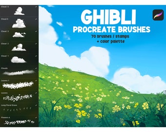 Anime Procreate Brushes, Ghibli, Makoto Shinkai, Grass, Clouds, Nature Brushes, Procreate Landscape, Procreate Brush, procreate stamp