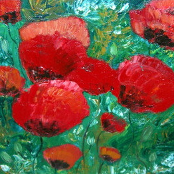 huile sur toile représentant des coquelicots