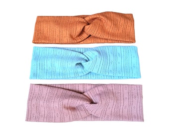 Stirnband Haarband Turbanharband Twist Knotenhaaarband Damen Mädchen Baby Lochmuster altrosa, himmelblau, karamell