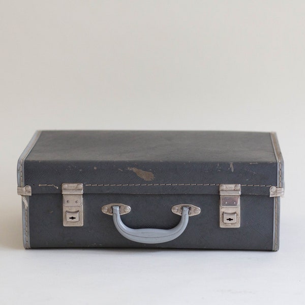 Small Grey Vintage Suitcase. Carry On Luggage. Weekend Bag. Under Bed Storage. Aged. 1950s. 1960s