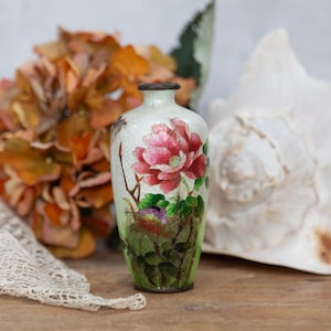 Antique Japanese Vase. Small. Meiji Era Ginbari Cloisonne. Aged. Pretty. Floral Pattern. Pale Blue Pink Ornament. Decor C1880s
