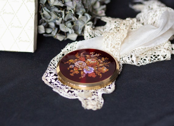 Stratton Vintage Compact. Floral. Orange Lilac Fl… - image 2