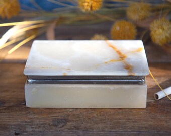 Beige Onyx Cigarette Holder Case: For Table; 1960s Vintage Tobacciana