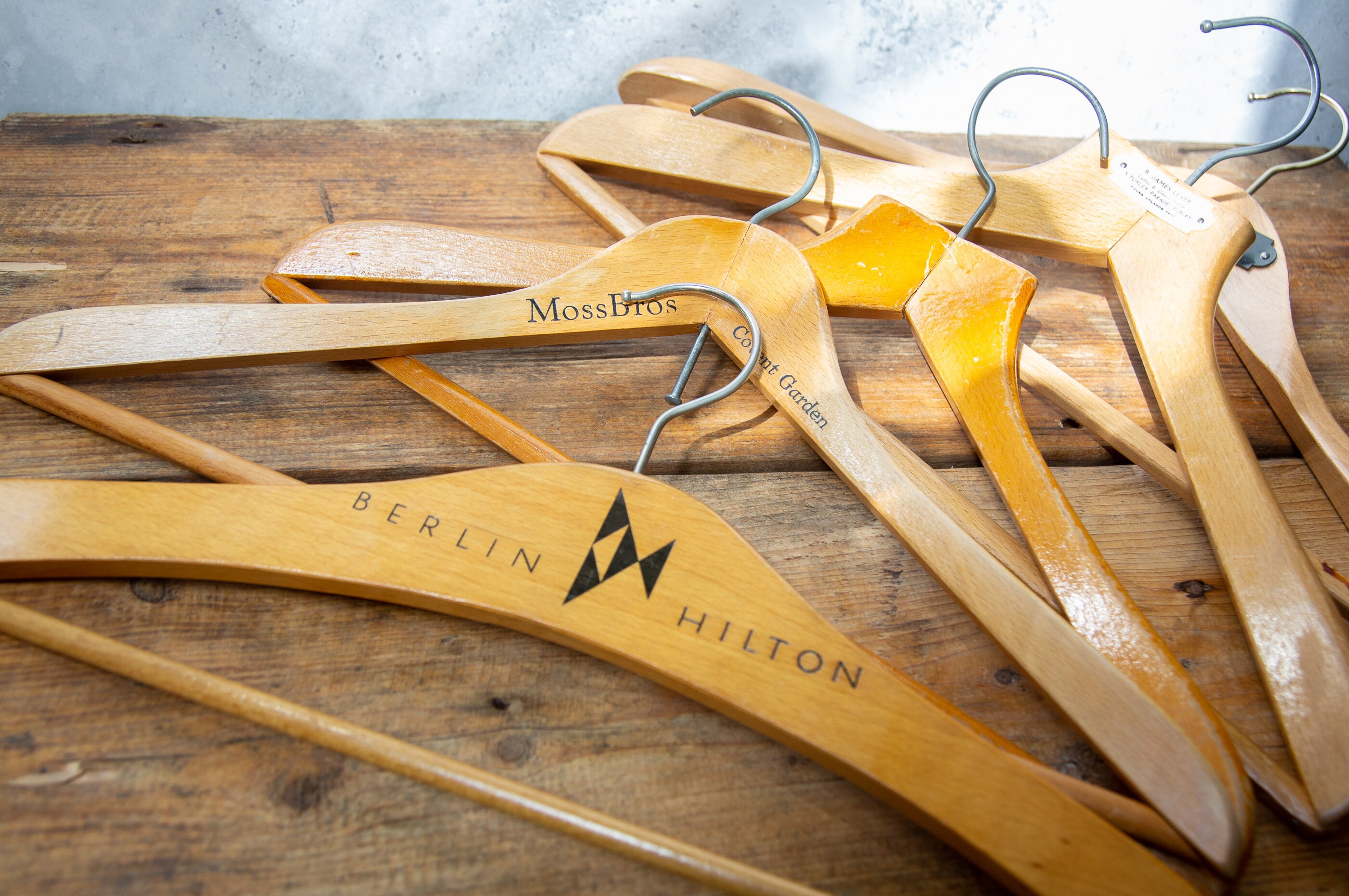 Old Wooden Coat Hangers. Coats. Trousers. Suit. Unisex. Berlin Hilton. Moss Bros Covent Garden. Vintage Circa 1960s. Etsy