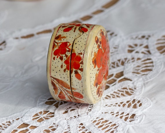 Papier-Mache Box. Orange Floral. Lidded. Lacquere… - image 2