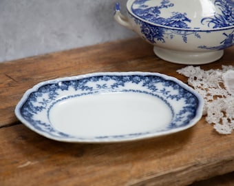 Antique Flow Blue Plate: Booths Rosa Floral Semi Porcelain Platter