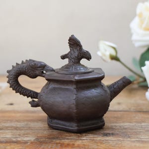 Antique Chinese Yixing Pottery Teapot: Zhisha; Dragon Handle Knob