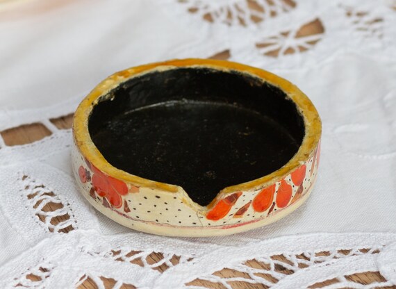 Papier-Mache Box. Orange Floral. Lidded. Lacquere… - image 7