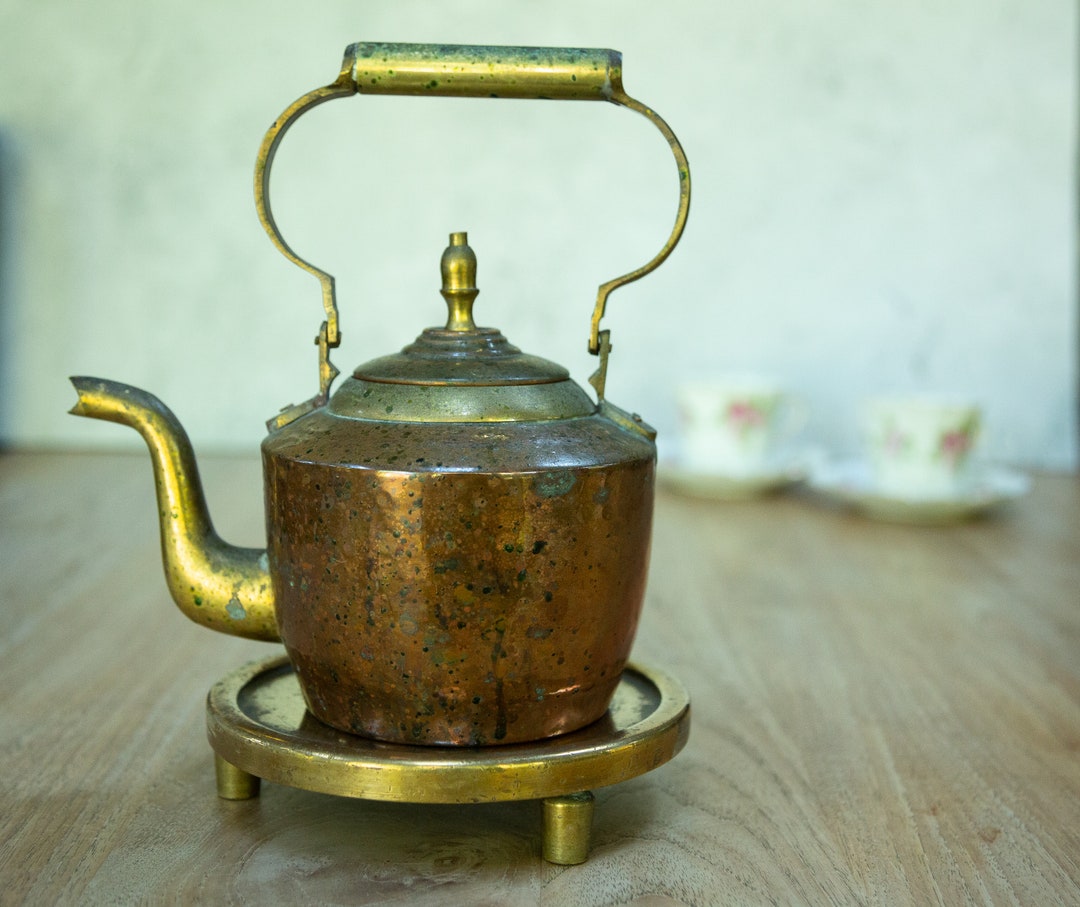Antique Copper & Brass Kettle. Folding Handle. Aged. Etsy