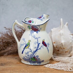 Antique Oriental Birds Teapot. Pretty. Cosy Patent. Wood & Sons, Burslam England. Blue Red. 2 Pint. Art Deco Vintage C1920s