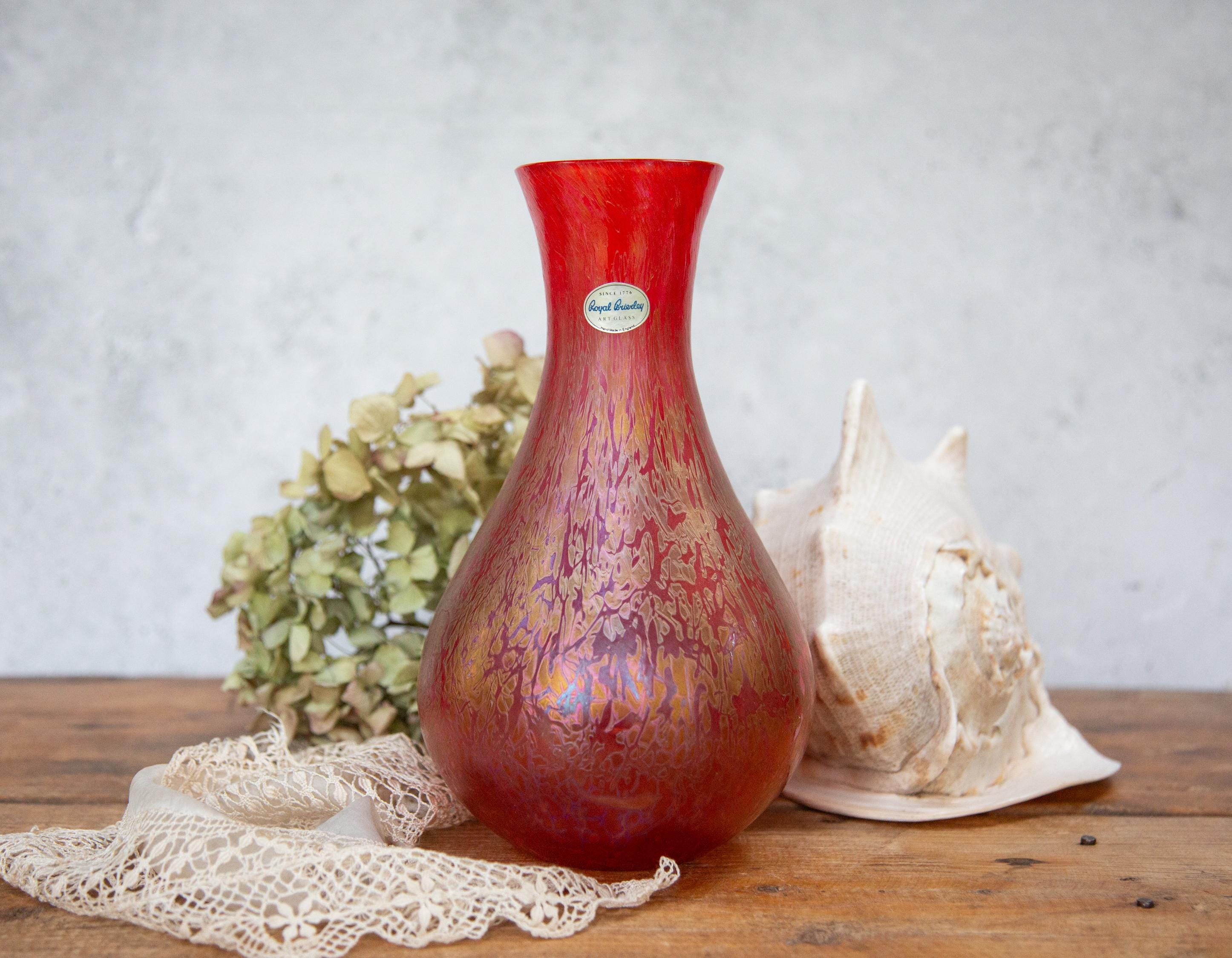  BRIERLEY ロイヤルブライアリー 花器 花瓶 Royal Brierley Studio Art Glass Vase: Red Gold Iridescent Lead