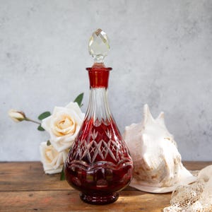 Antique Cranberry Glass Decanter: Victorian Carafe with Stopper