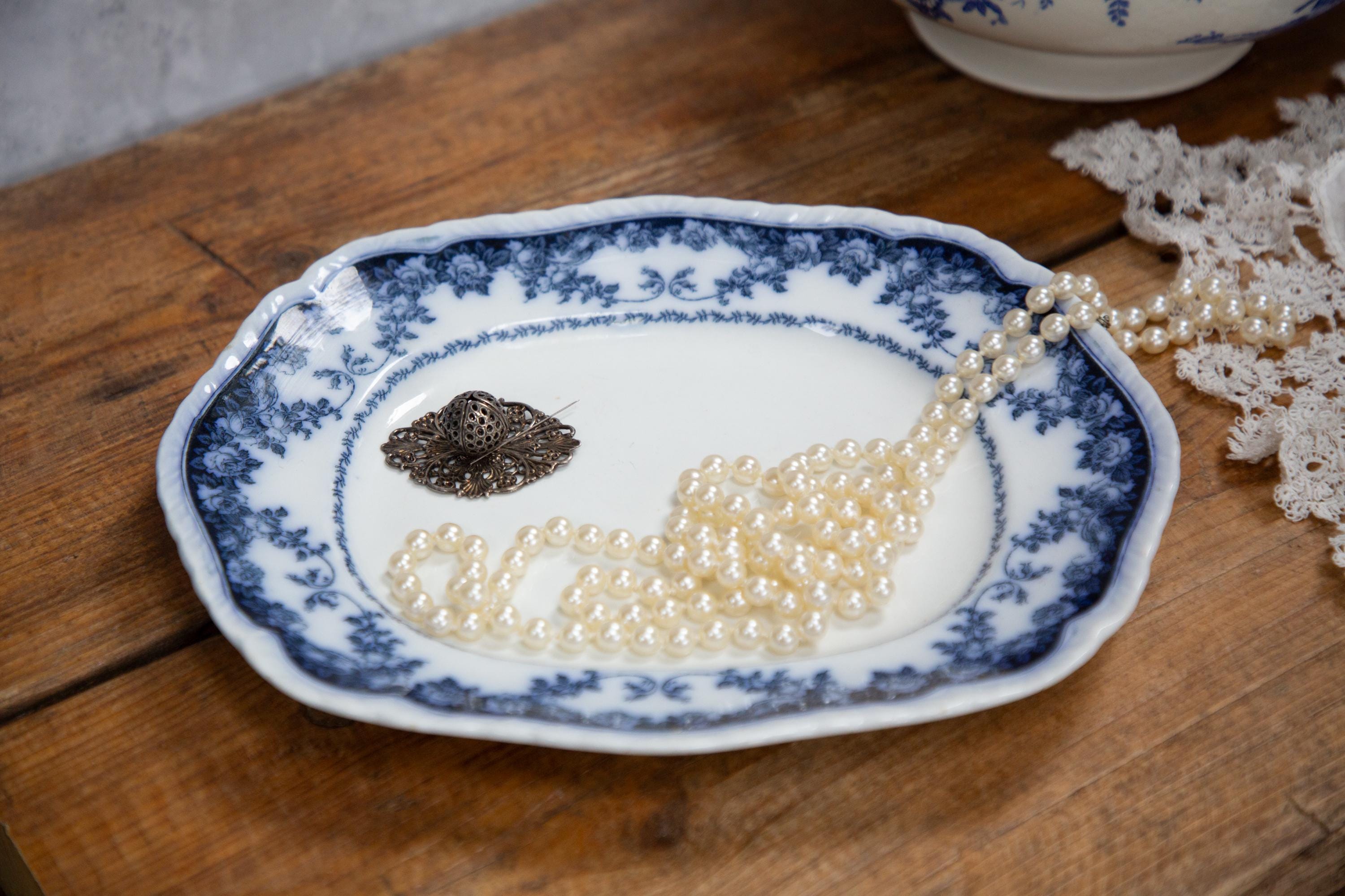 アンティークフローブループレート：ブースローザフローラルセミ