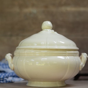 French  Cold Soup Tureen. Gazpacho. Cream Ceramic Pot. Lidded. Made in France. Stylish Tableware. Vintage C1960s