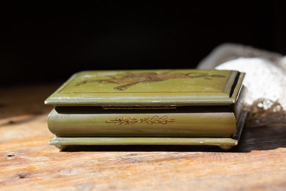 Italian Wooden Box. Lidded. Green Gold Musical No… - image 4