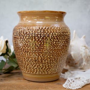 Denby Pottery Vase: Large Handcrafted Textured Decor, Made in England, C1980s