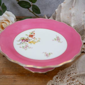 Pretty Victorian Cake Stand Dated 1870. 150 Years Old. Pink. Floral Pattern. Tea Party. Antique Kitchen C1800s