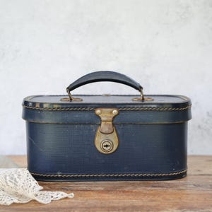 Nécessaire pequena azul Pixie: Bolsa de viagem vintage para artigos de higiene pessoal; Organizador vintage dos anos 1970