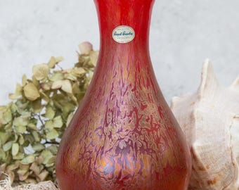 Royal Brierley Studio Art Glass Vase: Red Gold Iridescent Lead