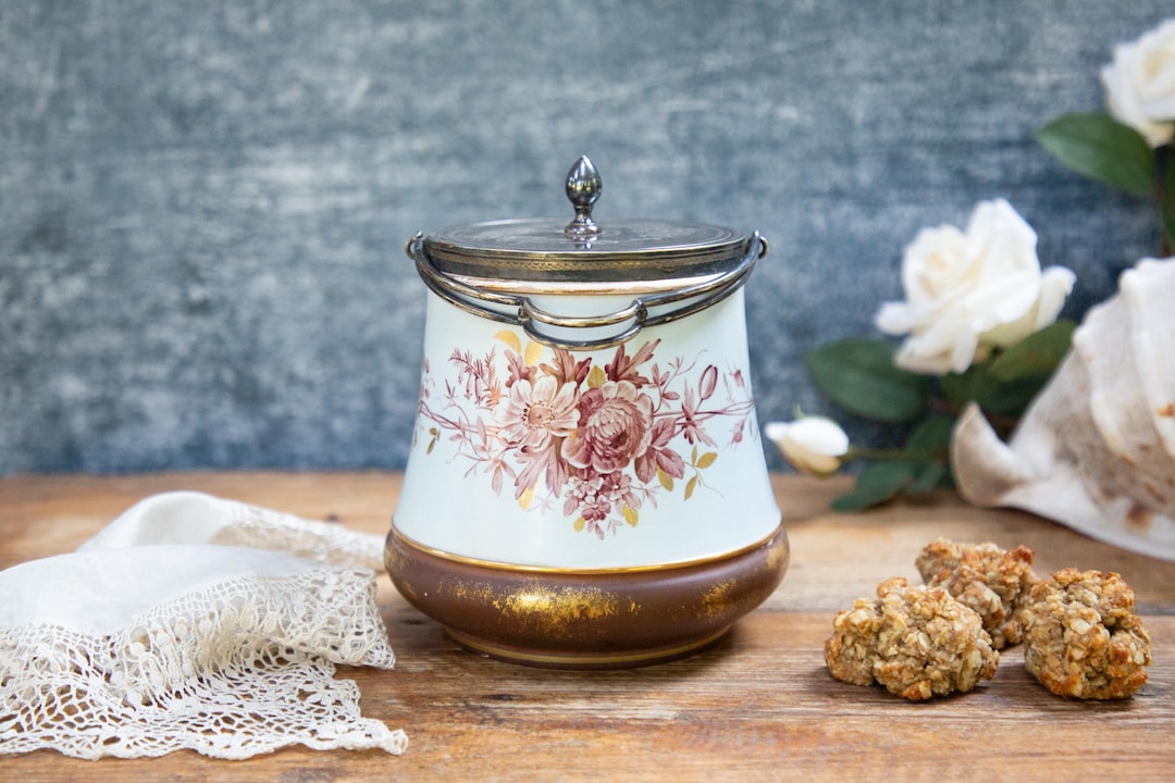 Victorian Biscuit Cookie Patinated Silver Plate Lid
