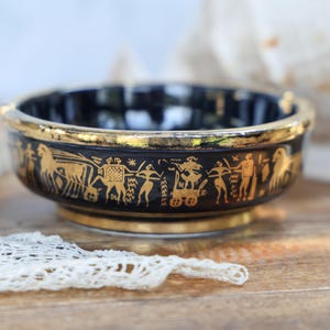 Vintage Black & Gold Ashtray: 1970s Hand Made Greek Decor