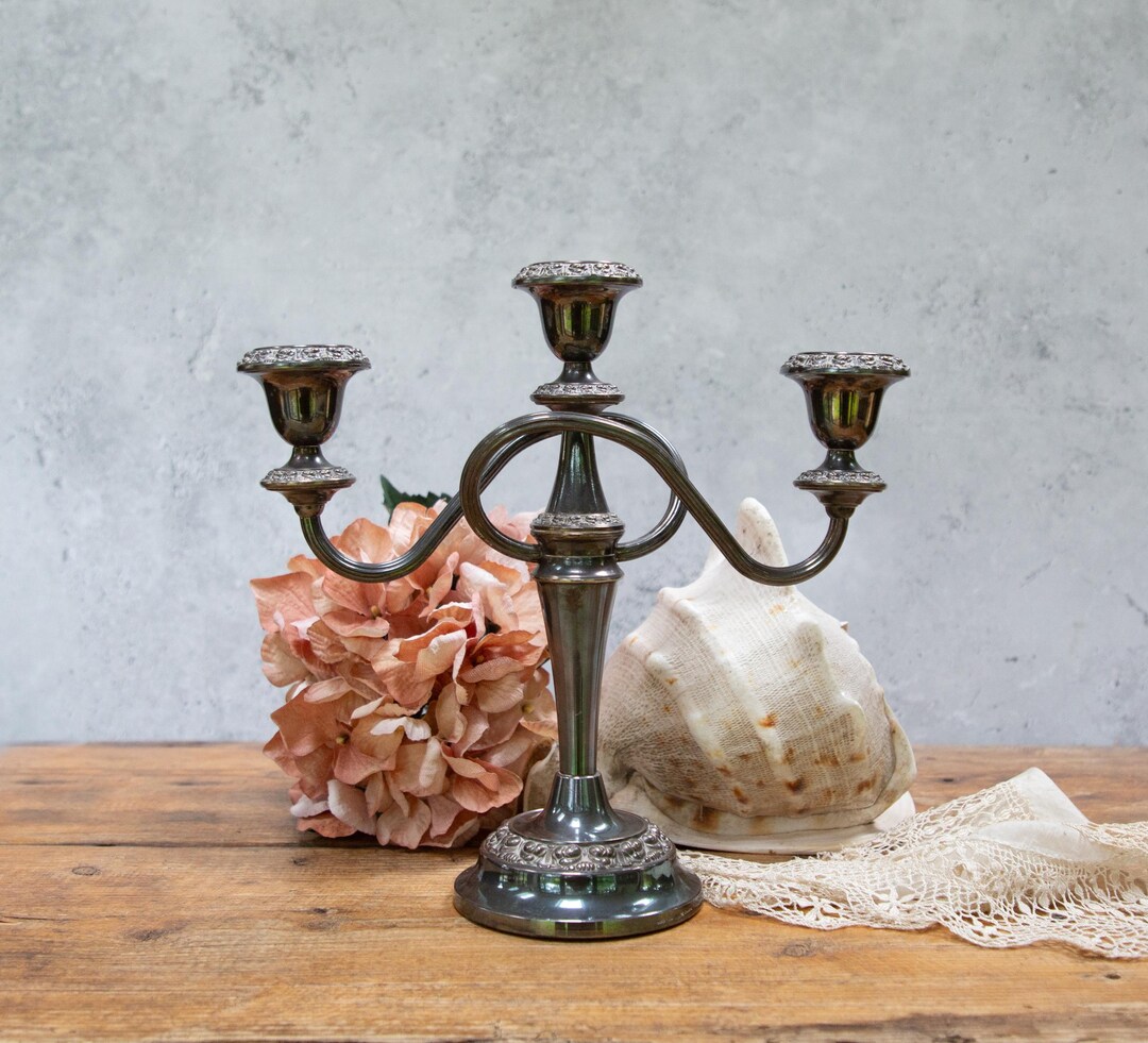 Vintage Ianthe Candelabra 3 Candles; Silver Plated Midcentury Decor