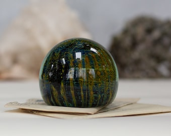 Mdina Glass Paperweight. Sea Urchin. Large Heavy Ornament. Green Yellow. Malta. Maltese. Vintage Circa 1980s. 1990s