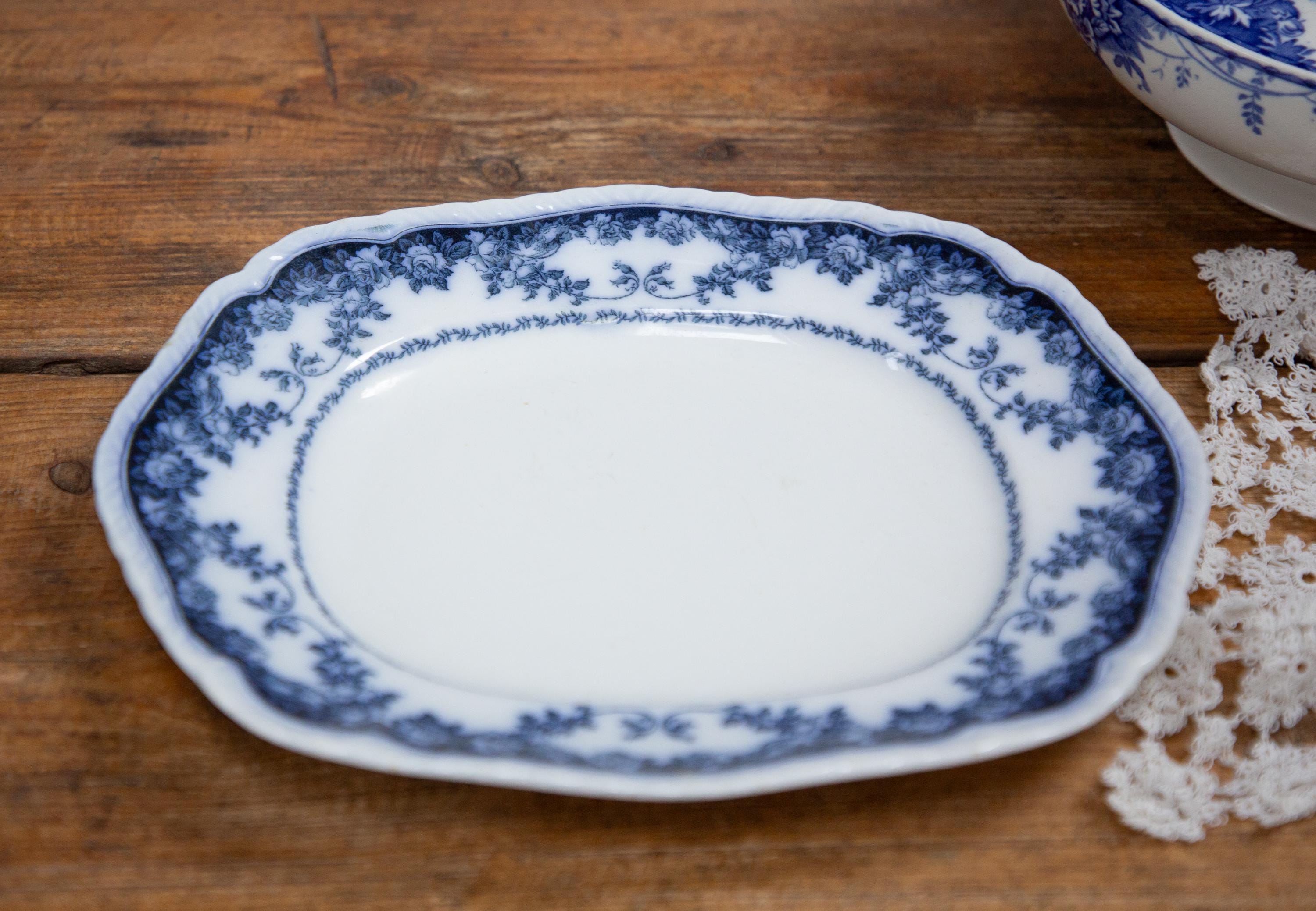 アンティークフローブループレート：ブースローザフローラルセミ